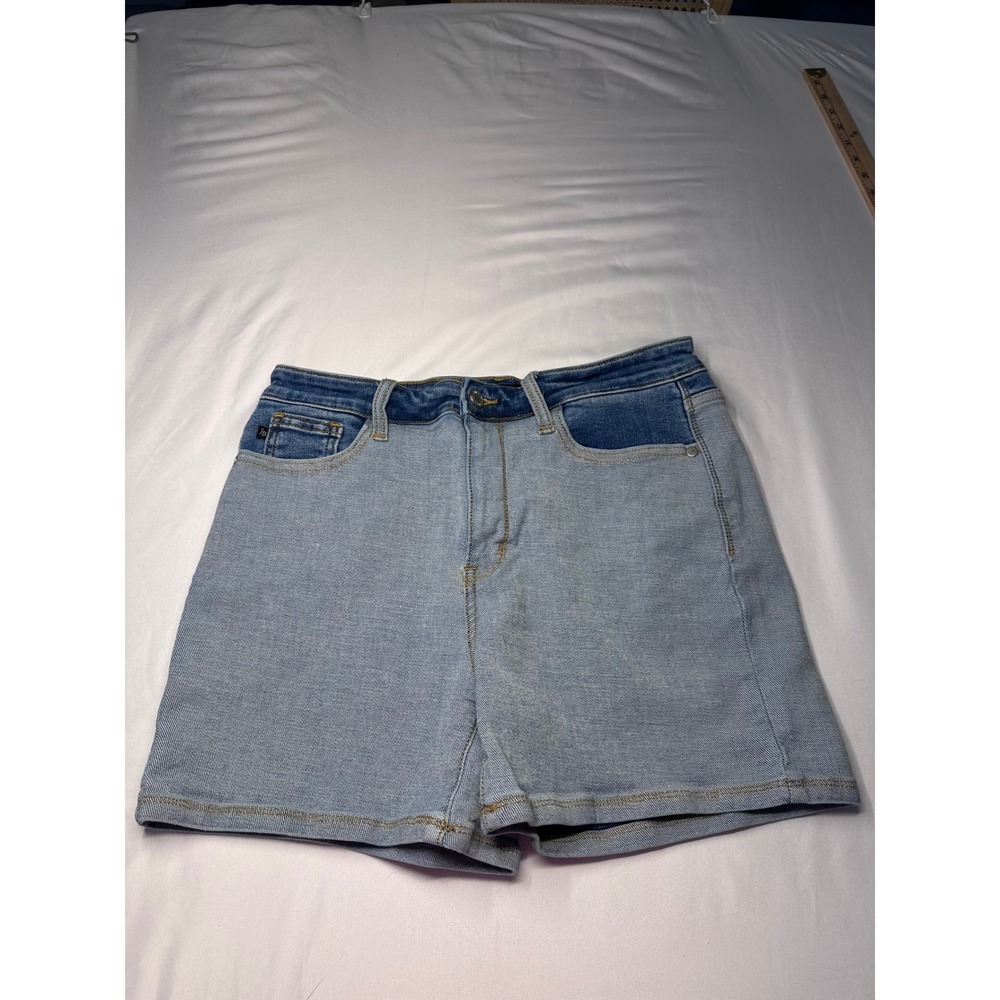 Judy Blue Womens Two Tone Colorblock High Waisted Denim Shorts Blue Large